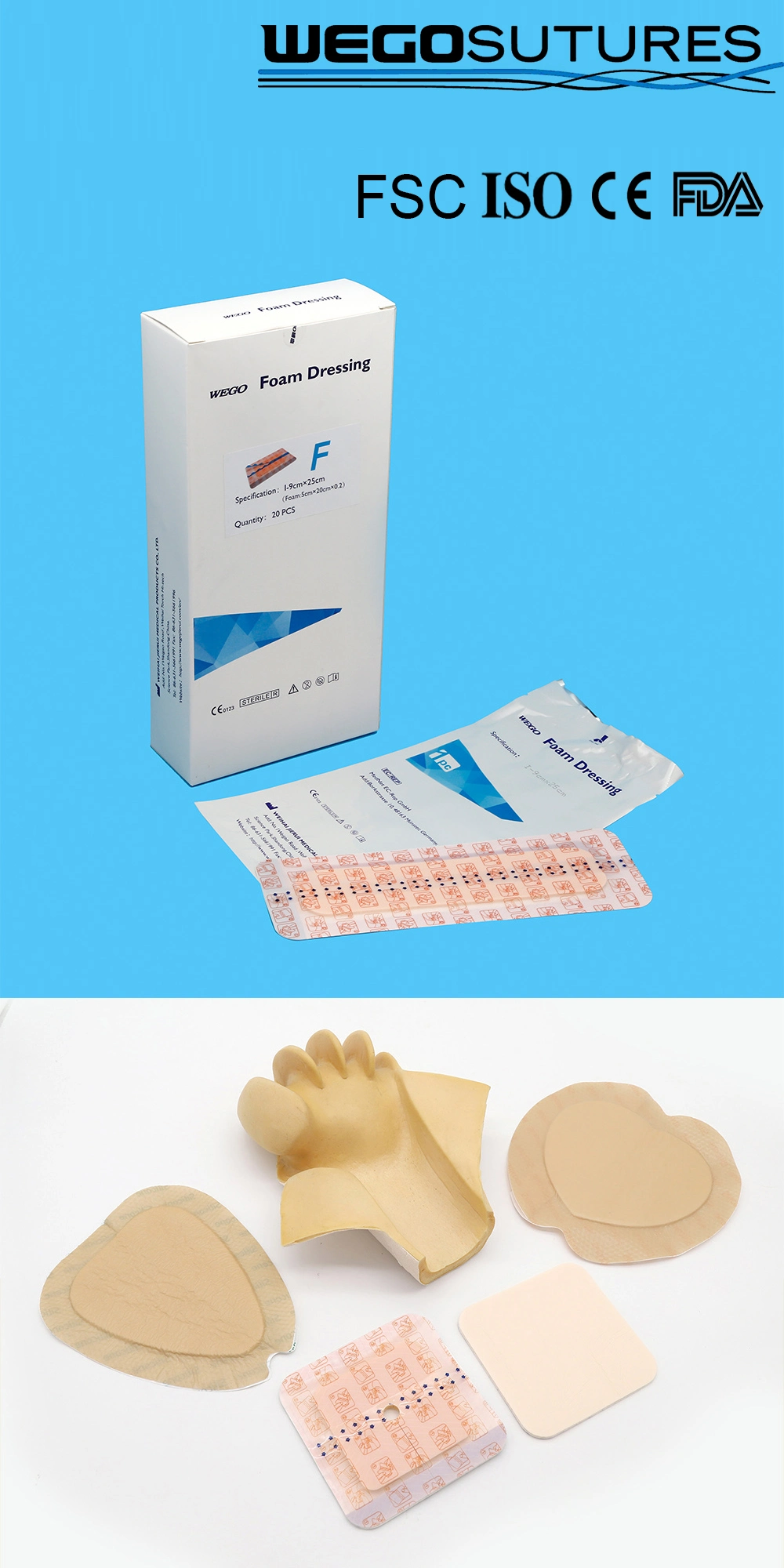 Surgical Dressing Silicone Gel Foam Dressings for Burns Wound Healing